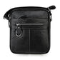 Black genuine leather crossbody shoulder bag with front zipper and key clip
