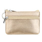 Beige genuine leather zipper key coin purse with keyring