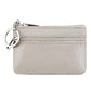 Light gray genuine leather zipper key coin purse with keyring
