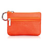 Orange genuine leather zipper coin purse with key ring and dual zip compartments