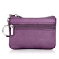 Purple genuine leather zipper coin purse with key ring and dual zip compartments
