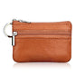 Apricot genuine leather zipper coin purse with key ring and dual zip compartments