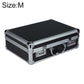 Aluminum key lock storage case, M size, black with handle and front lock panel