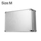 Aluminum key lock storage case, M size, silver side view with corner hardware
