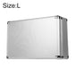 Aluminum key lock storage case, L size, silver side view with corner latches