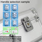 Aluminum key lock storage box, silver metal handle and latch close-up