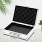 Aluminum alloy tool box open with black foam insert and silver lid with handle