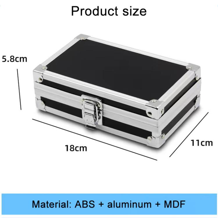 Portable aluminum toolbox with black lining, chrome latches, and corner protectors
