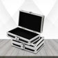 Portable aluminum toolbox with hinged lid open, black interior and chrome latches