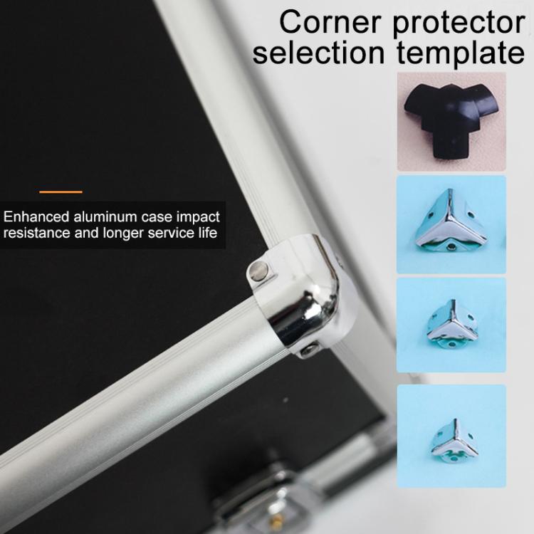 Aluminum toolbox corner protector detail with chrome frame and black interior