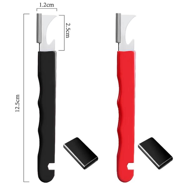 Manual quick knife sharpener in black and red with metal sharpening head