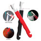 Red manual quick knife sharpener with metal sharpening head and angled grinding tip