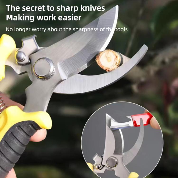 Multi-purpose manual knife sharpener with metal head and yellow grip handles