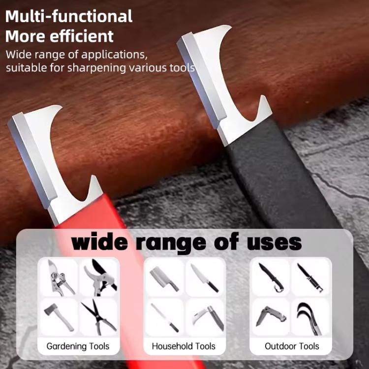 U-shaped manual knife sharpener with red base for sharpening various tools