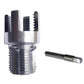 Integrated thread cutting tool showing internal and external groove cutting teeth, with handle pin