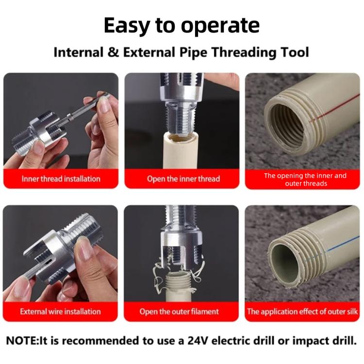 Pipe thread cutting tool with handle for installing and opening inner and outer threads