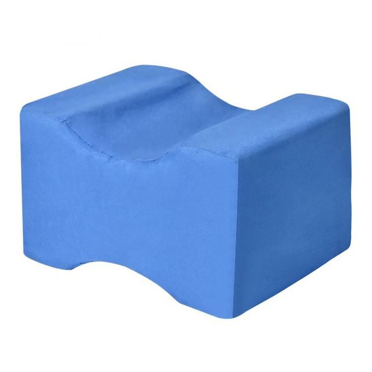 Blue side-lying knee support pad pillow, wedge-shaped leg cushion with curved top