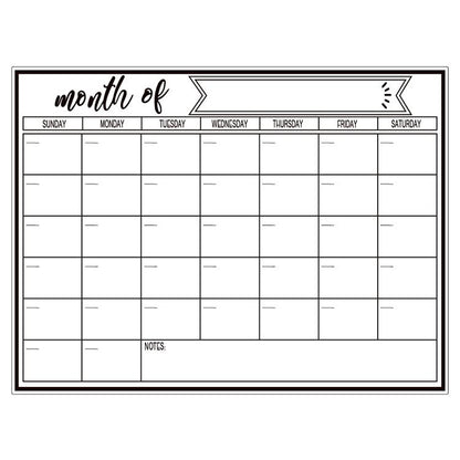 Monthly calendar magnetic refrigerator message board with weekly grid and notes box