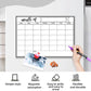 Monthly calendar magnetic refrigerator message board with handwritten notes and markers