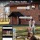 Solar PTZ security camera with two-way audio, white dome body, solar panel, and antennas