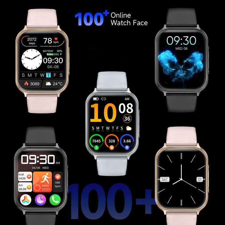 Smart sports watch in black, rose gold, and silver with interchangeable digital and analog faces