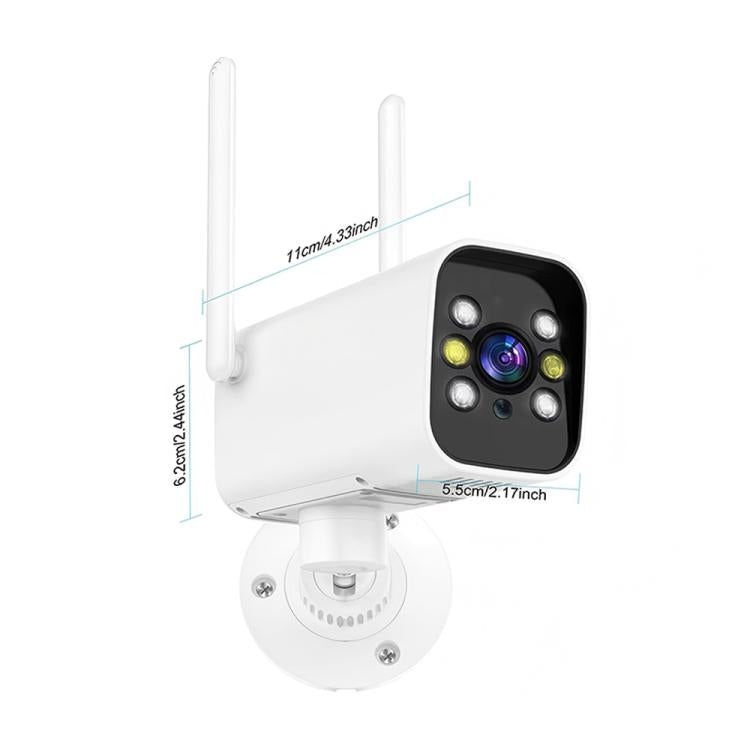 Outdoor PTZ security camera with two antennas and round swivel wall bracket, white