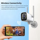 Outdoor PTZ security camera with two antennas and smartphone live view, white housing