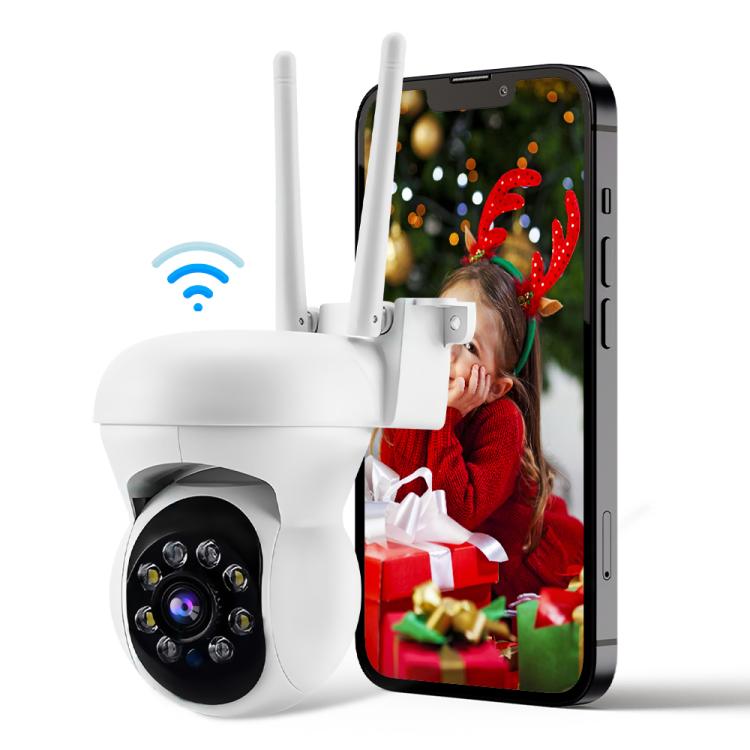 White 2-antenna wireless outdoor security camera with wide-angle lens