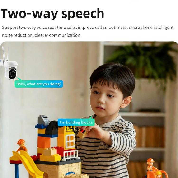 White security camera with two-way audio speaker and microphone