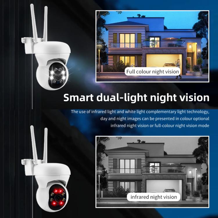 White security camera with dual-light night vision and infrared LEDs