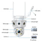 White security camera with antenna, infrared lights, speaker, and TF card slot.
