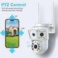 White PTZ security camera with two antennas and rotating 355° view angles.