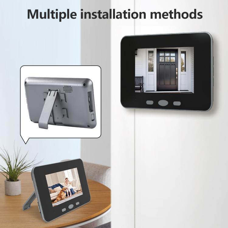 Two-way audio video doorbell set with gray camera and wall-mounted 4-inch monitor