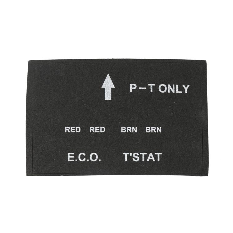 Thermal breaker label marked P-T ONLY, E.C.O., and T’STAT with red and BRN codes