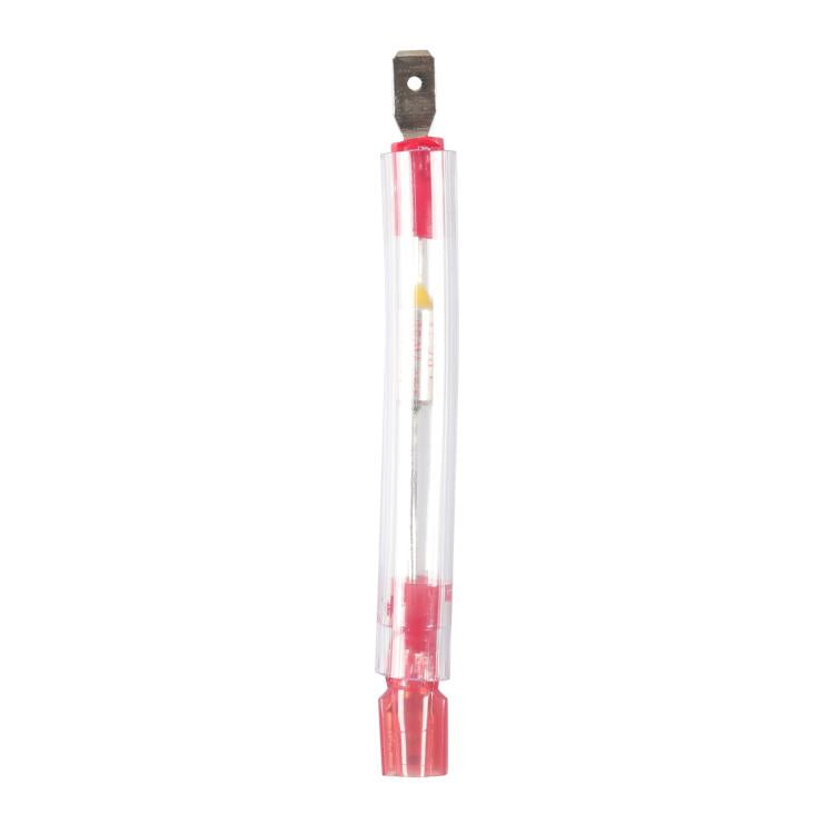 Thermal breaker fuse tube with clear housing and red end caps