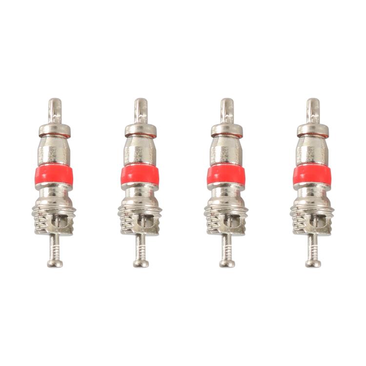 Set of four air valves with red caps and metal needles