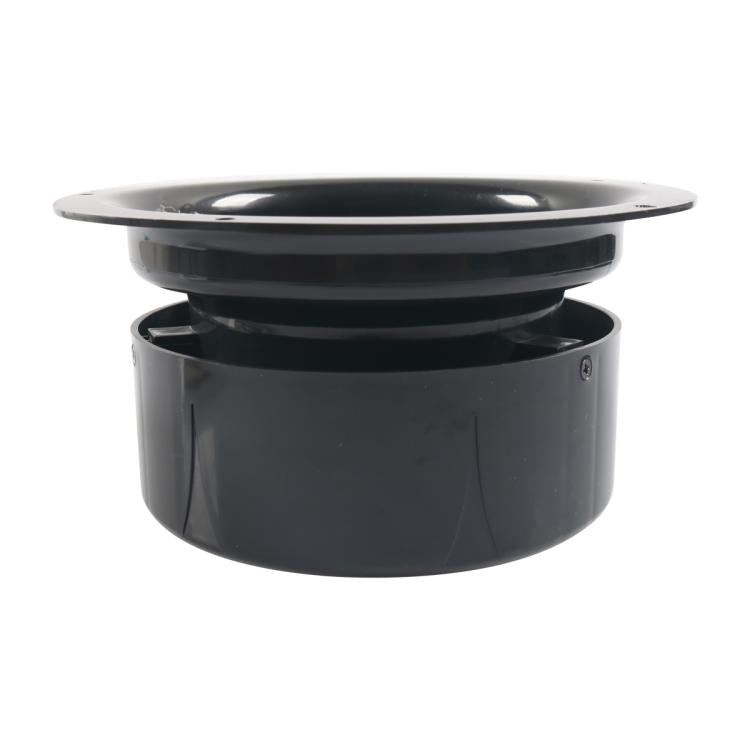Black solar-powered ceiling vent fan with open top showing interior housing
