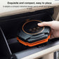 Electric car triangular air pump inflator placed in a car compartment with hand controls