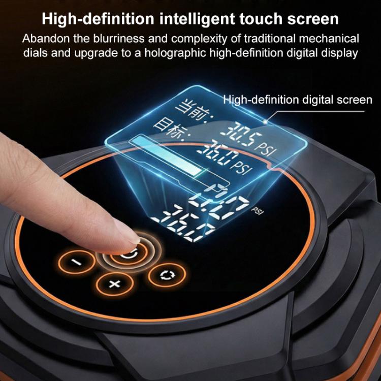 Electric car triangular air pump inflator with touchscreen interface and illuminated icons