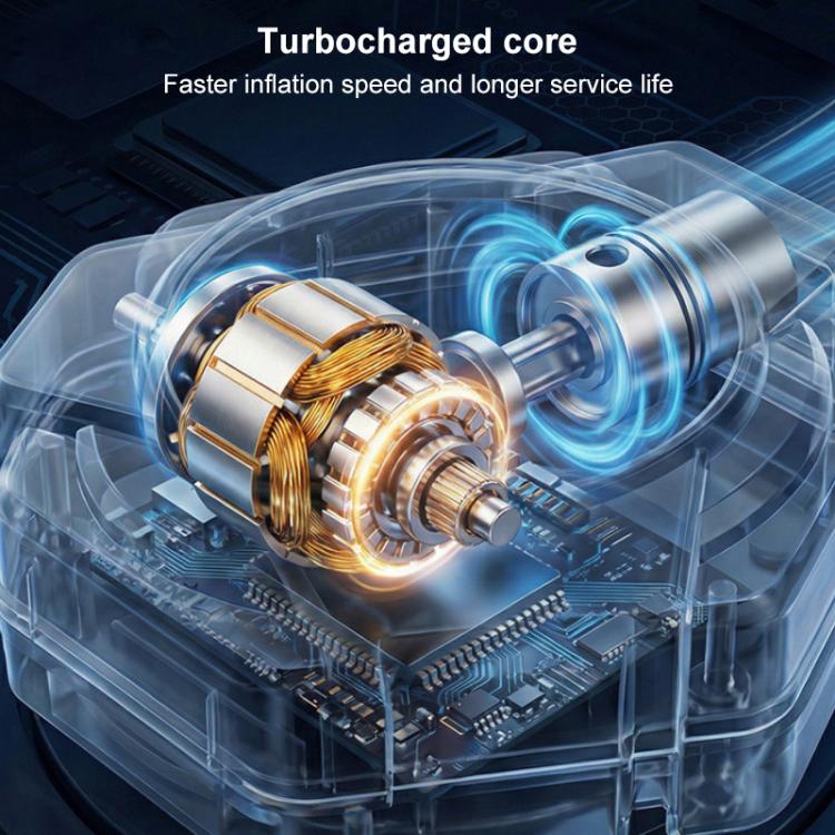 Electric car triangular air pump inflator with illustrated internal motor components