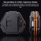 Electric car triangular air pump inflator back view with power cord tucked in groove