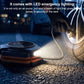 Electric car triangular air pump inflator with LED emergency light near a tire