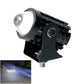 Black LED mini spotlight with round lens, blue light beam shown in inset
