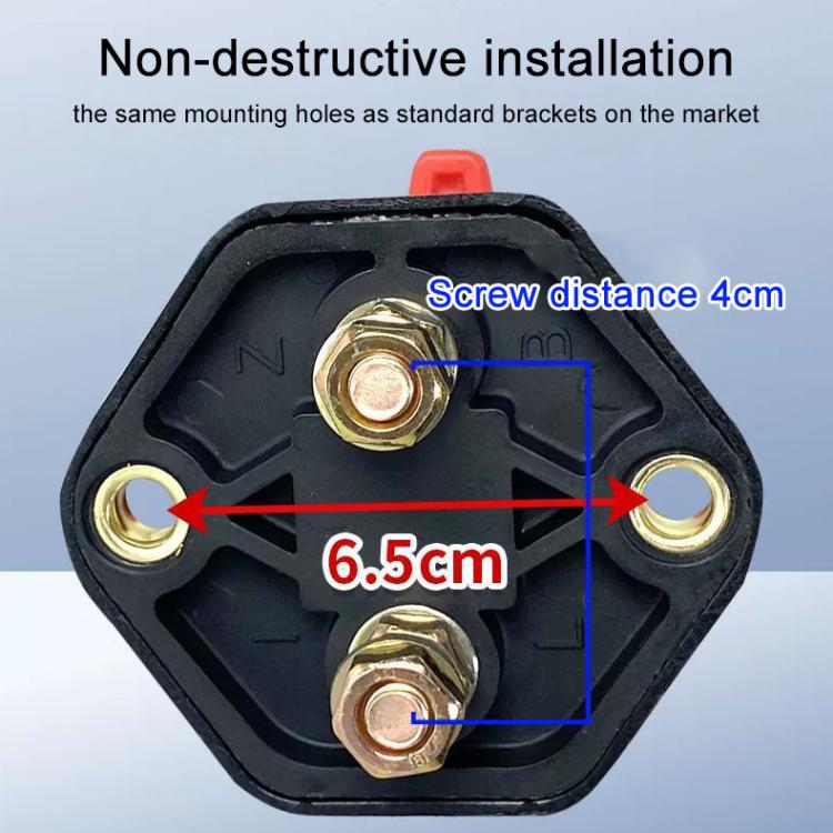 Mechanical battery disconnect switch base with three gold mounting terminals and screws