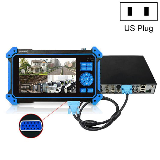 Coaxial video surveillance tester with US plug, blue-framed handheld unit