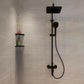 Wall-mounted triangular black corner shelf set with two tiers for bathroom items