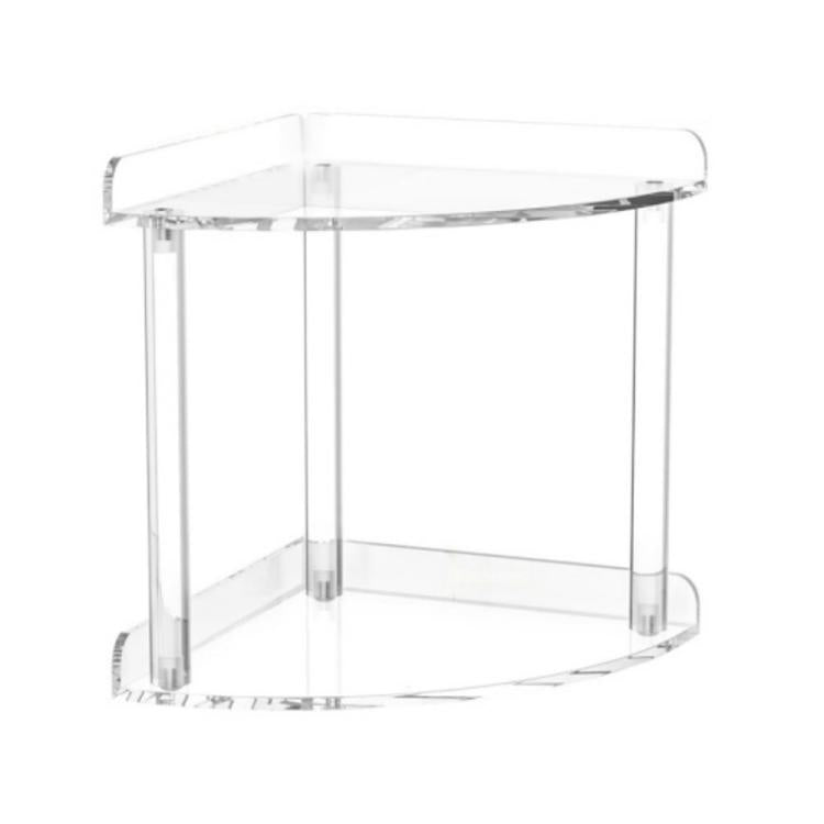 Clear acrylic double-tier corner desktop storage rack with open shelves