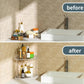 Clear acrylic corner storage shelf with two open levels and anti-slip pads