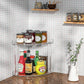 Clear acrylic two-tier corner shelf rack for pantry jars and condiments