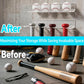 Wall rack holding baseballs and stacked bat handles in clear acrylic display frame